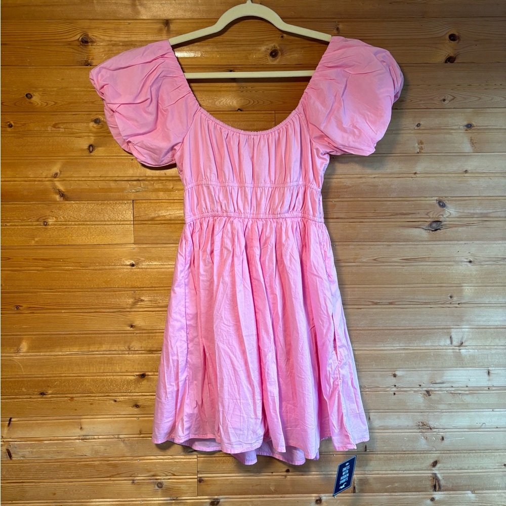 New, Hollister Puff Sleeve Pink Dress - Picture 11 of 12